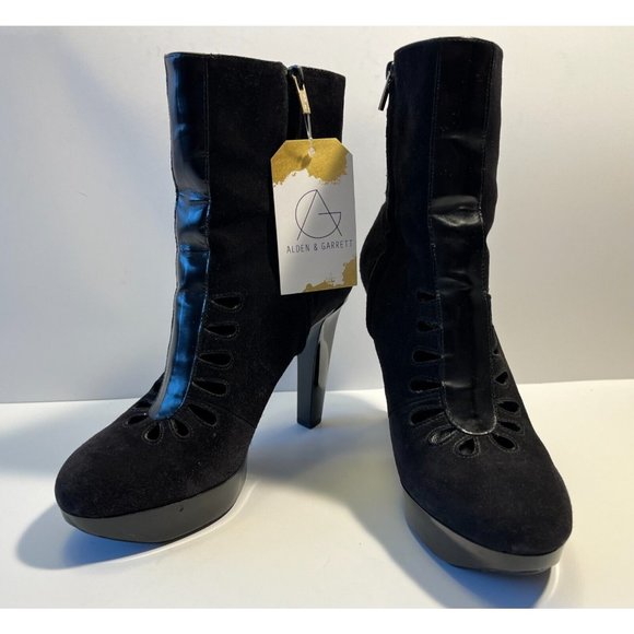 Robert Clergerie Black Suede High Heel Calf Booties w/ Cutout Detail, Sze 8.5